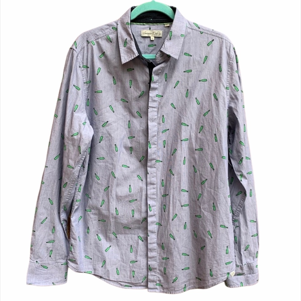 Sovereign Code Beer Bottle Print Button Down Shirt - image 1